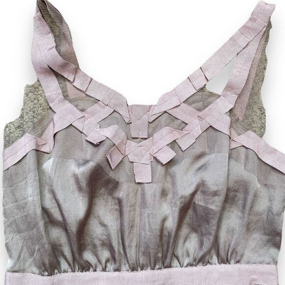 Loft Dress Tan Mauve Pink Tulle Origami Sleeveless Empire Waist Petite Mini - Picture 3 of 8